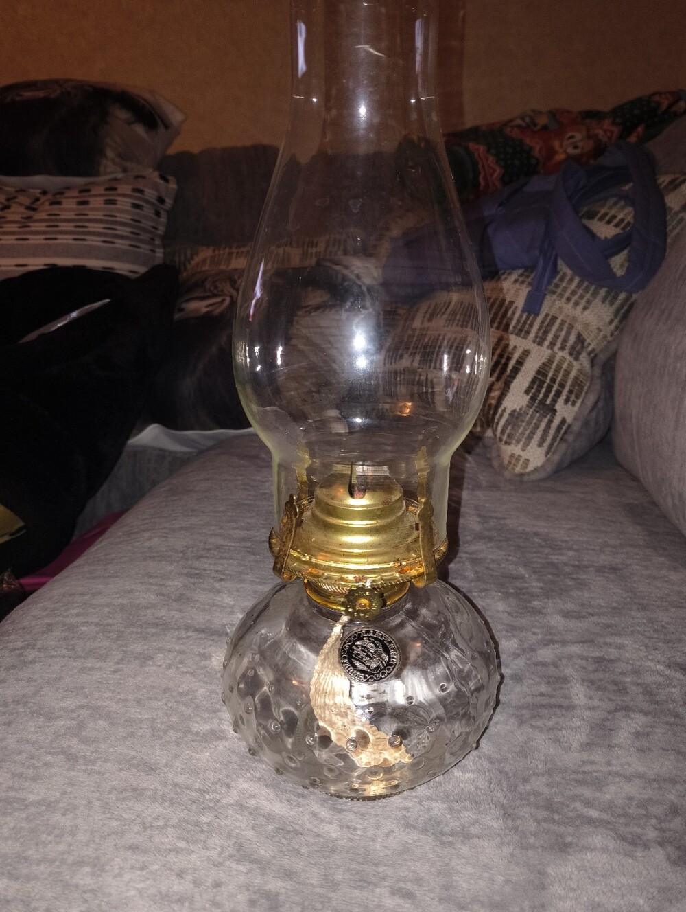 Vintage-Style Clear Glass Oil Lamp with Brass Burner